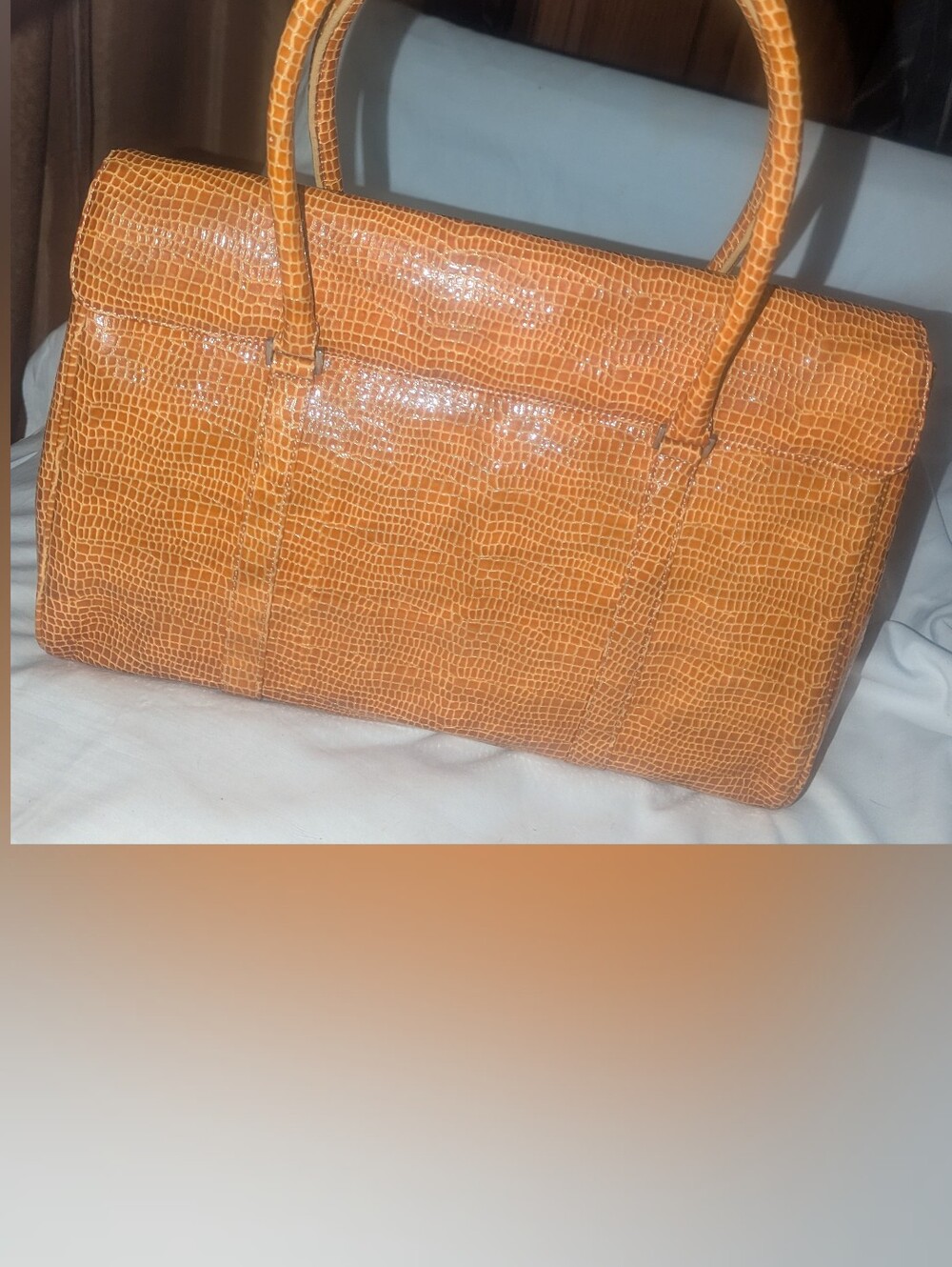 BCBGMaxAzria Amber Patent Lizard Embossed Italian Leather Satchel.NWT - Picture 3 of 14